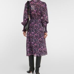 Isabel Marant Etoile Galoa Floral Cotton Midi Dress in Midnight Pink SZ 42